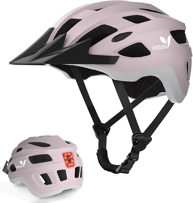 Bike Helmet for Adults, Lightweight Mountain Bicycle Helmet with USB Rechargeable LED Rear Light, Removable Sun Visor for Women, Men, Suitable for Cycling and Commuting