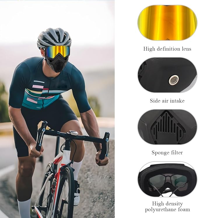 Motorcycle Helmet Goggles, Fog-Proof Goggle Face Protection Mask, Riding Racing Goggles For Men Women (Golden)