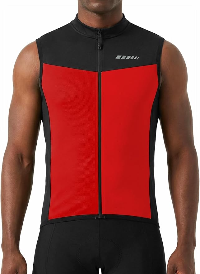 qualidyne Men's Sleeveless Cycling Jersey, Full Zip, Quick-Dry Moisture-Wicking Knit, 3 Rear Pockets, Reflective Details