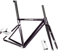 700C Road Bike Frameset 50cm 52cm Aluminum Alloy Track Frame Breaking Wind Racing Cyclo-Cross Frame Thru Axle F12*100MM R12*142MM BSA BB68mm Disc Brake Carbon Fork(Gloss Black,50cm)