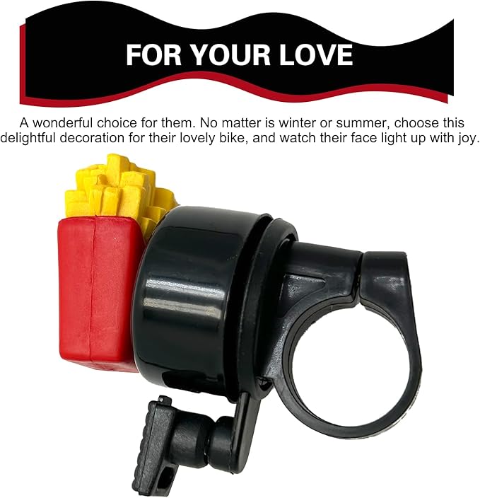 Bike French Fries Bell, Aluminum Alloy Bicycle Bell with Plastic Base, Loud Crisp Clear Sound Bicycle Bells, Universal for Road Mountain Scooter Tricycles Bike