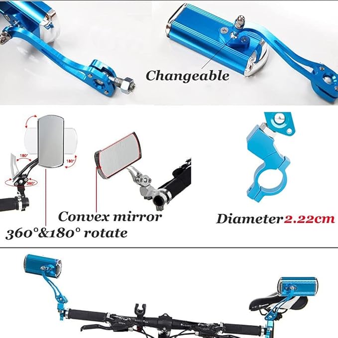 Bike Mirrors Handlebar Rearview Mirror, Bicycle Mirrors for Handlebars 2 pack, Bike Mirrors for Handlebar for Electric Bike, Mountain Bike, and Fixed Gear Bike (Blue)
