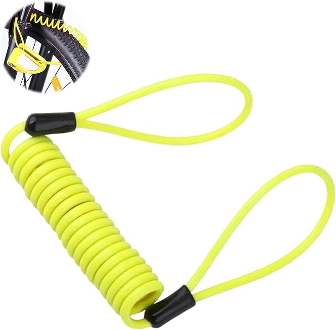 1PCS Motorcycle Disc Lock Reminder Cable Yellow Disc Lock Reminder Cable for Motorcycle Alarm Discs Brake Locks Warning Cables Anti Heft Security Spring Coil Cables