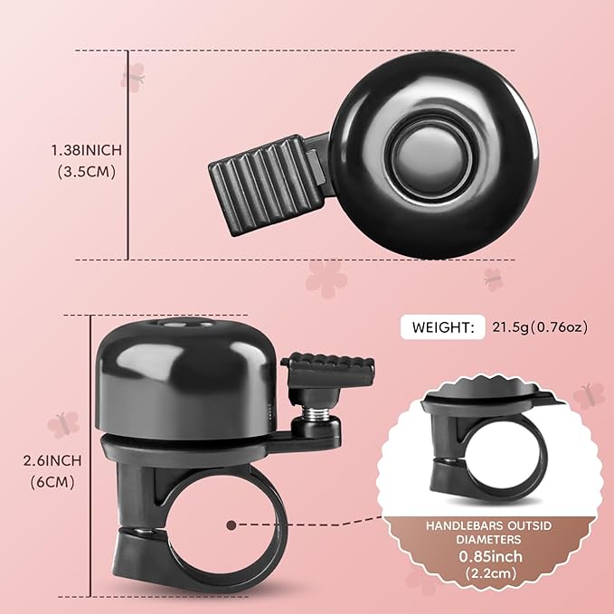 Kid's Bike Bell, Bicycle Horn for Girls, Children’s Bike Bells with Butterfly Design - Cute DIY Bicycle Bell for Girls, Crisp Sound, Easy to Install