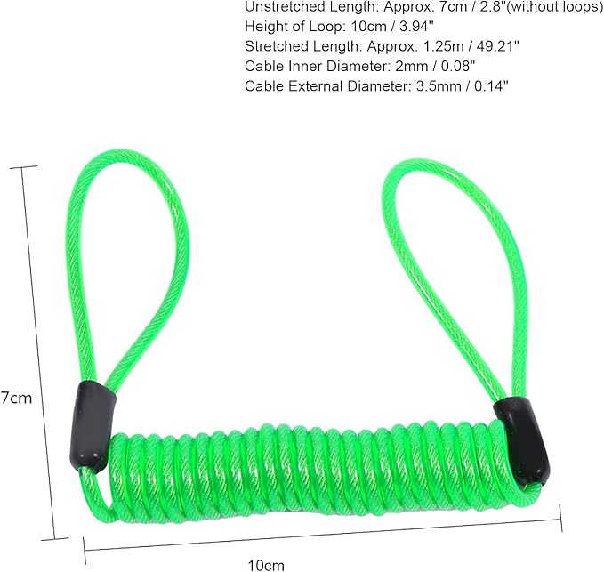Disc Brake Lock,Disk Lock Reminder Cable,Cable Bloc Disque,Alarm Disc Lock Cable Motorcycle Bike Alarm Disc Lock Antitheft Security Spring Reminder Coil Cable(Fluorescent Green)
