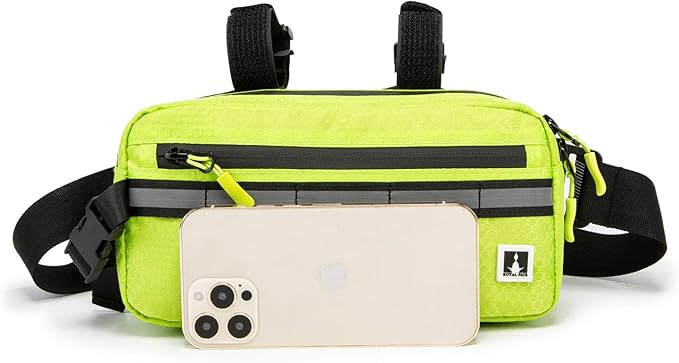 ROYALFAIR Waterproof Bike Handlebar Bag with Reflective Strips & Shoulder Strap, Bicycle Front Frame Storage Pouch for Mountain Road Cycling Commuting (Neo Green)