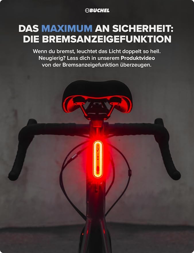Büchel COB Bike Tail Light - Brake Sensing Technology - Ultra Bright Bike Rear Light LED -and Tool-Free Mounting I Rechargeable and Long-Lasting Rear Bike Light - Bicycle Lights for Night Riding