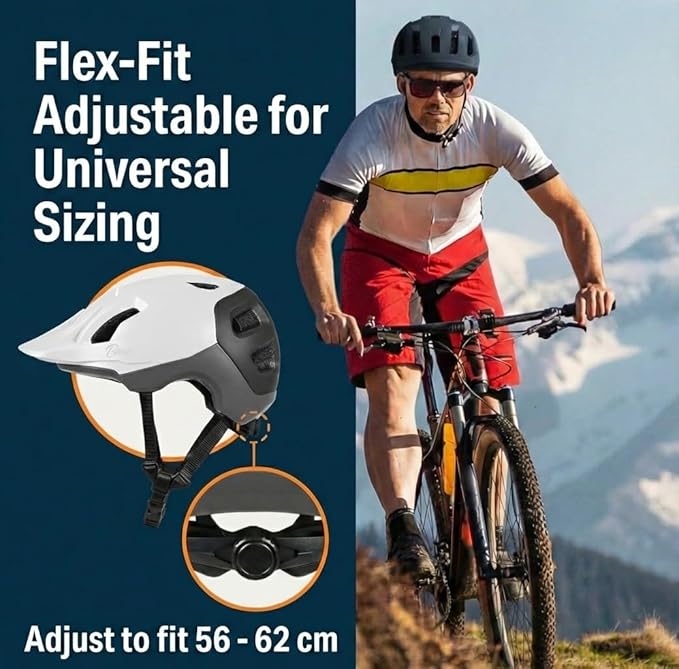 Bikeroo MTB Bike Helmet, Adjustable 56-62 cm / 22" - 24" Circumference, Adult Cycling Safety Head Protection for Road Mountain Bicycles, Protective Headgear Sports Equipment for Outdoor Adventures
