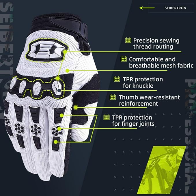 Seibertron Unisex BMX MX ATV MTB Racing Mountain Bike Bicycle Cycling Off-Road/Dirt Bike Gloves Road Racing Motorcycle Motocross Sports Gloves Touch Recognition Full Finger Glove