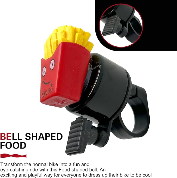 Bike French Fries Bell, Aluminum Alloy Bicycle Bell with Plastic Base, Loud Crisp Clear Sound Bicycle Bells, Universal for Road Mountain Scooter Tricycles Bike