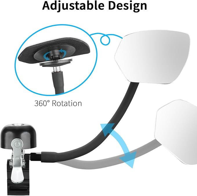 Bike Bell with Mirrors – 360° Adjustable Safety Bicycle Rear View Mirror, Scratch-Resistant Glass Lens, Universal Fit for MTB/Handlebars, Bike Accessories