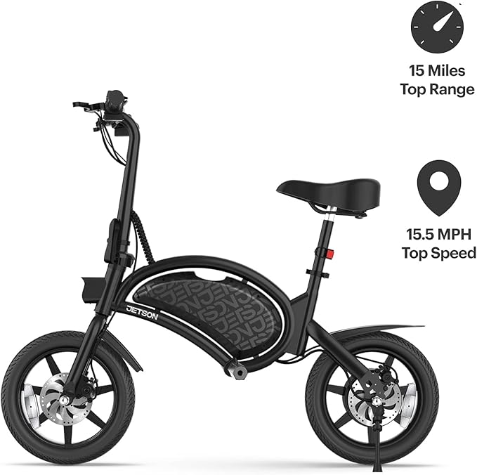 Jetson Bolt Electric Bike, Foot Pegs, Easy-Folding, Built-in Carrying Handle, Twist Throttle, Cruise Control, Up to 15.5 MPH, Range Up to 15 Miles, Ages 13+