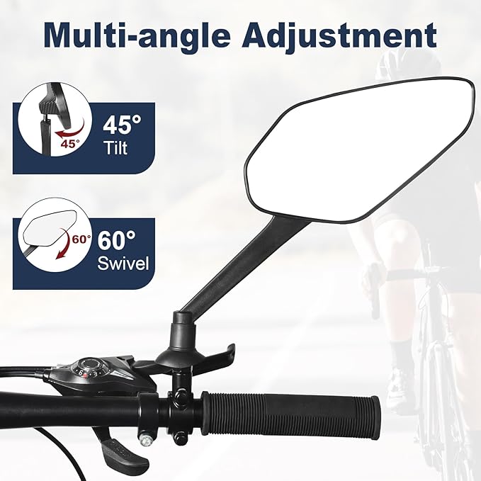 Zacro 2 Pack Bike Mirror, Bike Mirror Handlebar Mount, 360°Adjustable Bicycle Rear View Mirror, Scratch Resistant Glass Lens, Fit for Mountain Bikes, City Road Bikes, E-bikes, Scooter