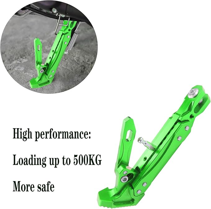 Universal CNC Aluminum Alloy High Quality Motorcycle Adjustable Kickstand Accessories Motor Scooter Modified Tripod Holder Kickstand Foot Side Support Stand Dit Pit Bike (Green)