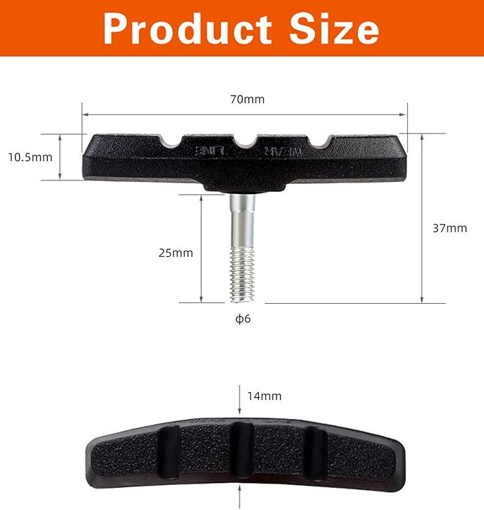2 Pairs Bike Brake Pad Set - Professional Mountain and Road Bicycle 70mm V-Brake Pads - Bike Brake Blocks Kit with Hex Nut and Shims - No Noise No Skid - Black