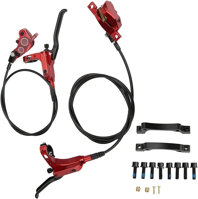 Mountain Bike Hydraulic Disc Brake Set, 4 Piston Front Rear Brake with Screw and Olive Head, Oil Needle, Mounting Column for Most Bikes