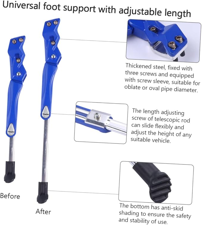 Lurrose Bike Kickstand: Aluminum Alloy Bike Kickstand Side Support for Mountainbike Blue Adjustable Foot Stand for Stable Parking