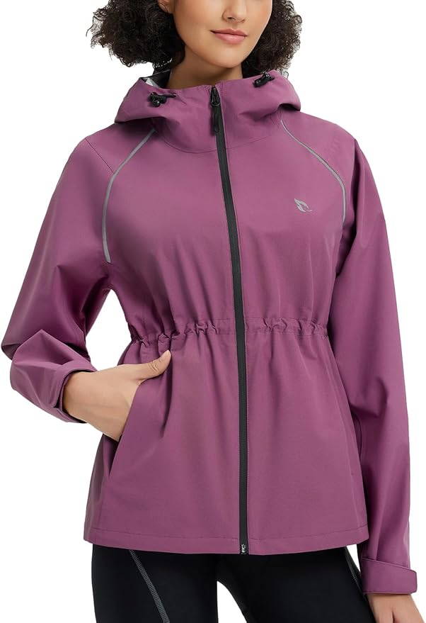 baleaf Women's Rain Jackets Waterproof Windbreaker Packable Lightweight Cycling Running Jacket Hiking Gear Reflective Hooded
