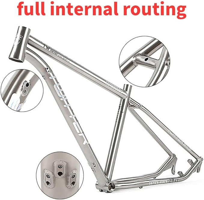 29er Mountain Bike Frame Lightweight Titanium Alloy Bike Frame 15.5''/17''/19'' 135mm QR Rigid Frame Disc Brake Internal Routing(19'')
