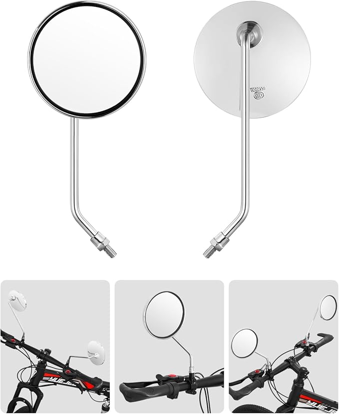 Bike Handlebar Rearview Mirror, Universal Adjustable Rotatable Vintage Safe Clear Mirror for Mountain Road Bike Bicycle ebike Motorcycle Scooter with 8mm Bolt (1 Pair Convex)