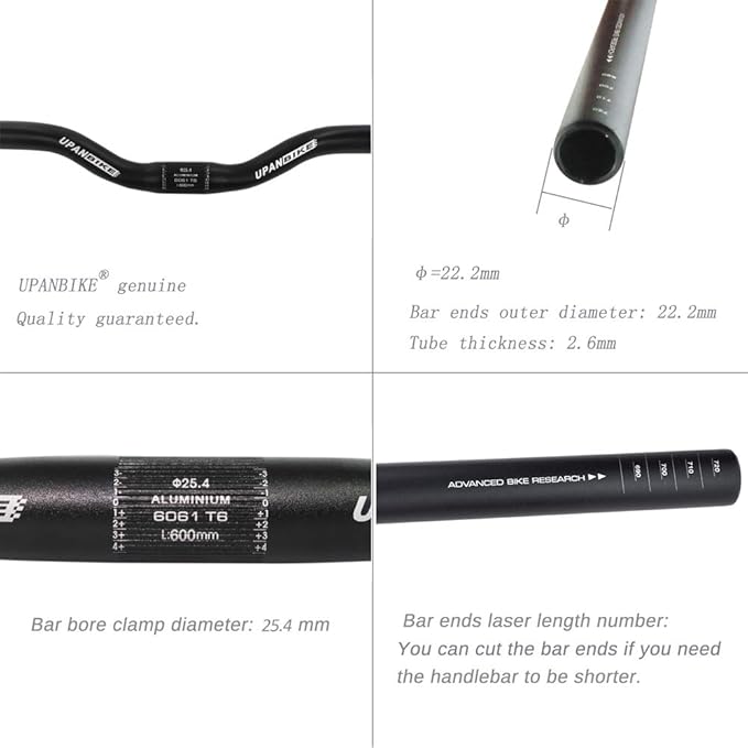 UPANBIKE Mountain Bike Road Bike Handlebar Aluminum Alloy Riser Bar 25.4mm*600mm