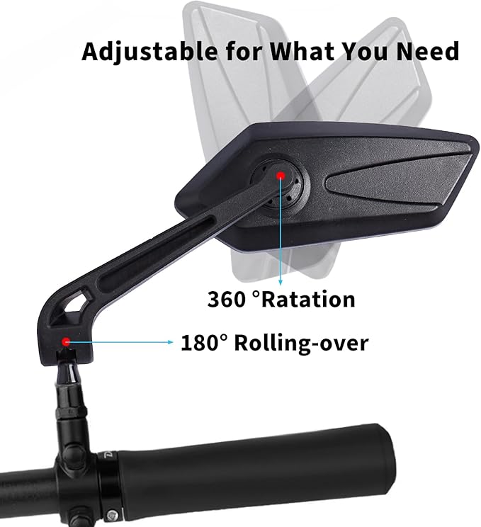 Bike Mirror, 1 Pair 360˚ Rotatable Bicycle Mirrors for Handlebars, Adjustable HD Wide Angle Bicycle Cycling Mirror, Bike Handlebar Rearview Mirror for Mountain Road Adult Bike, Ebike (Clear View)
