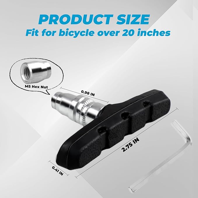 4 PCS Professional Bike Brake Pads, Premium Bicycle Brake Pads, Bike V Brake Blocks for City Bike and Road Bike, Mountain Bike Brake Pads with Allen Wrench and Plastic Box