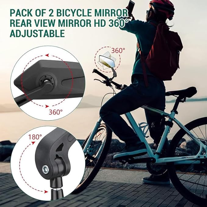 1 Pair Bike Mirror, Bike Mirrors Handlebar Mount View, Adjuatable Wide Angle RearView Mirror, 360° Adjustable Bicycle Rear View Mirror Accessories for Ebike Mountain Road Bike (Black)