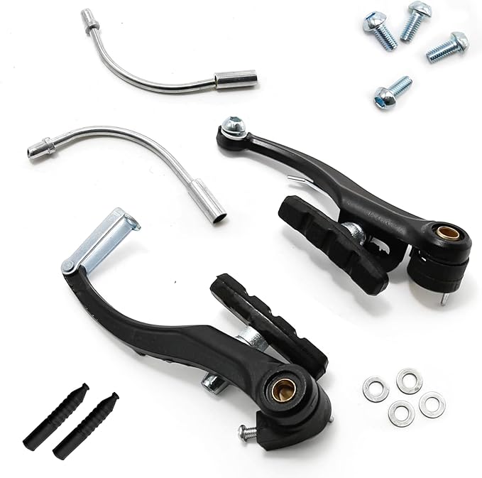 EATAKWARD 2 Pairs Bike Brake Set, Universal Complete V Bike Brakes Set for Most Mountain Bicycle, Including Road Bike Brakes Cables, Front Back Wheels End Caps,End Ferrules-Black