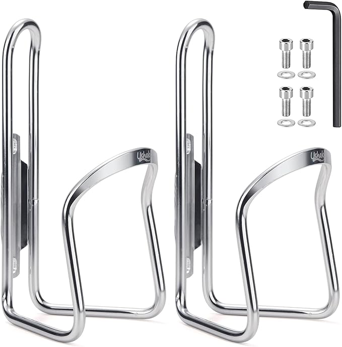 USHAKE Water Bottle Cages, Basic MTB Bike Bicycle Alloy Aluminum Lightweight Water Bottle Holder Cages Brackets(2 Pack- Drilled Holes Required)