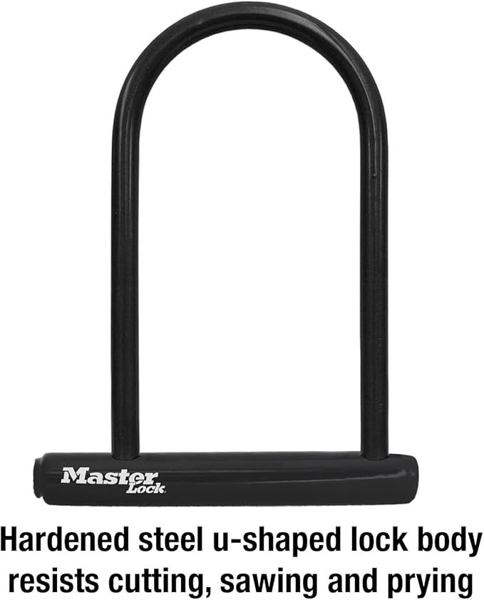 Master Lock Black Bike Lock with Key, Standard Size U-Lock for Bicycles and Other Outdoor Equipment, Anti-Theft Lock for Bikes, 8320D