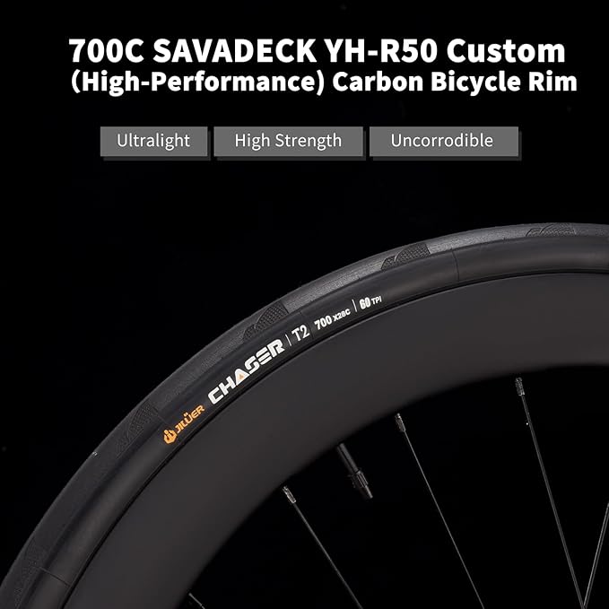 SAVADECK Road Bike with Carbon Front Fork and Wheelset, Aluminum Alloy Frame with Shimano 105 R7100 Groupset, Full Internal Cable Routing, Oil Disc Brake Adult Racing with 24S