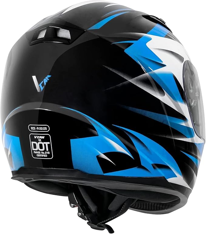 VCAN VX Lightweight Full Face Motorcycle Street Bike Helmet with Extra Tinted Visor, Coolmax Technology & OTG Ready, DOT Approved