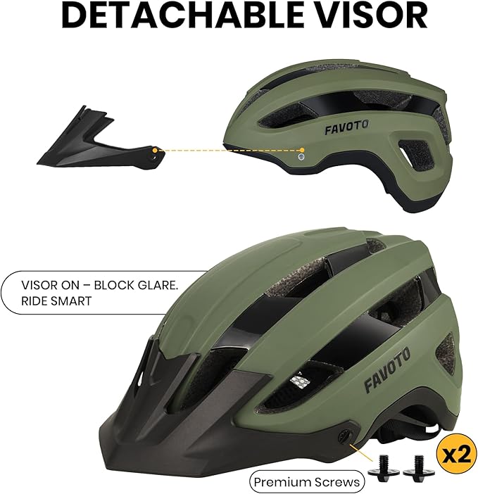 Favoto Mountain Bike Helmet Adult - Lightweight CPSC Certified with Reinforced Spine and Detachable Visor, MTB Road Bicycle Helmet, Adjustable 59-61cm Men Women