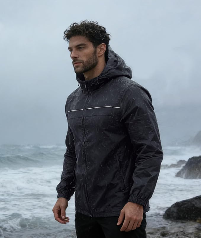 SWISSWELL Mens Rain Jacket & Coats Packable Lightweight Waterproof Windbreaker Hooded for Golf Cycling Hiking