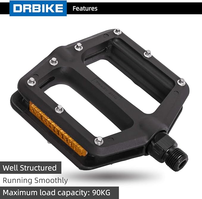 DRBIKE Mountain Bike Pedals MTB Pedals 9/16" Sealed Bearing Lightweight Nylon Bicycle Flat Platform Pedals for MTB BMX Road Bike Kids Bike Replacement Pedal