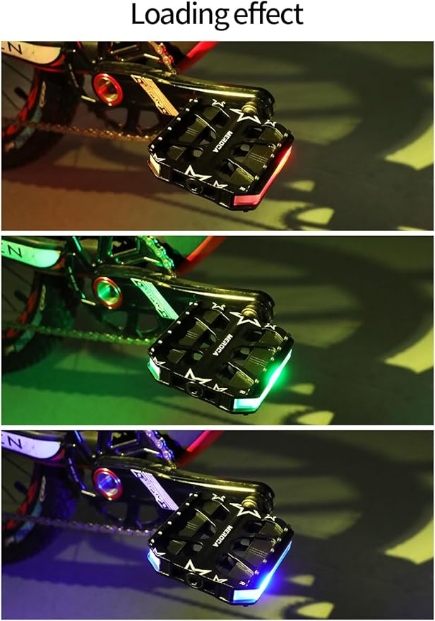 Monkey Home Smart Bike Pedals with LED Lights, Auto On-Off, 3 Colours, 7 Modes, USB Rechargeable, Waterproof, Flat Aluminium with 9/16in Steel Spindle, for e-Bike, City, Commuter, Hybrid, Road