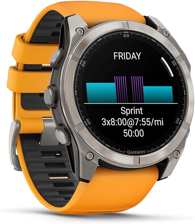 PlayBetter Garmin Fenix 8 AMOLED Sapphire (51mm, Titanium/Spark Orange) Multisport GPS Smartwatch Bundle - 1.4” Touchscreen, Built-in LED Flashlight Wireless Running Earbuds