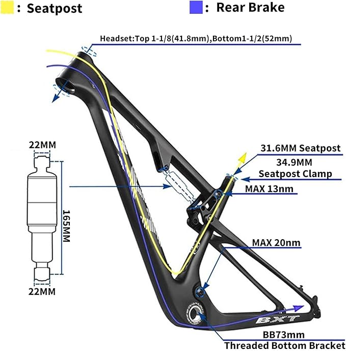 29er Carbon Fibre Mountain Bike Frame 16/17/18.5/20inch Full Suspension Frame 100mm Travel XC Soft Tail Trail Racing Bike Frame 12 * 142mm Thru-Axle/9 * 135mm QR Disc Brake(Orange,29 * 17")