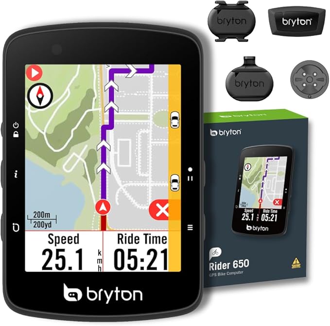 Bryton Rider 650 Sensor Bundle 2.8 Inch Color LCD Touchscreen GPS Bike/Cycling Computer, Preloaded USA Map, Compatible with Bike Radar, 33hrs Long Battery Life, Navigation Waterproof
