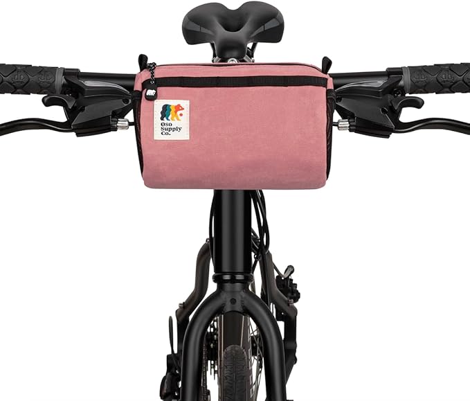Bike Handlebar Bag – Waxed Canvas Exterior with Quick-Access Waterproof Zipper, Side Mesh Pockets and Spacious Storage – Ideal for Cycling, Commuting and Adventure Rides (Coral)