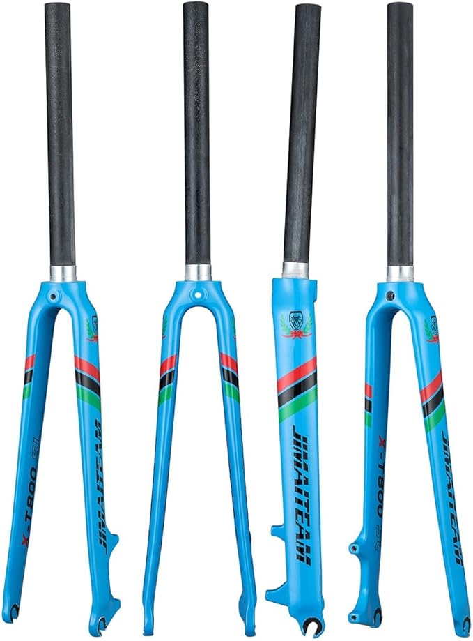 28.6mm Straight Bikes Front Forks 700C Road Bikes Forks Carbon Fiber Disc Brake Bikes Rigid Forks 9 * 100mm Quick Release(Blue)