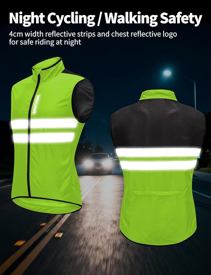 WOSAWE Men's High Visibility Cycling Wind Jacket Water Resistance Reflective Windbreaker