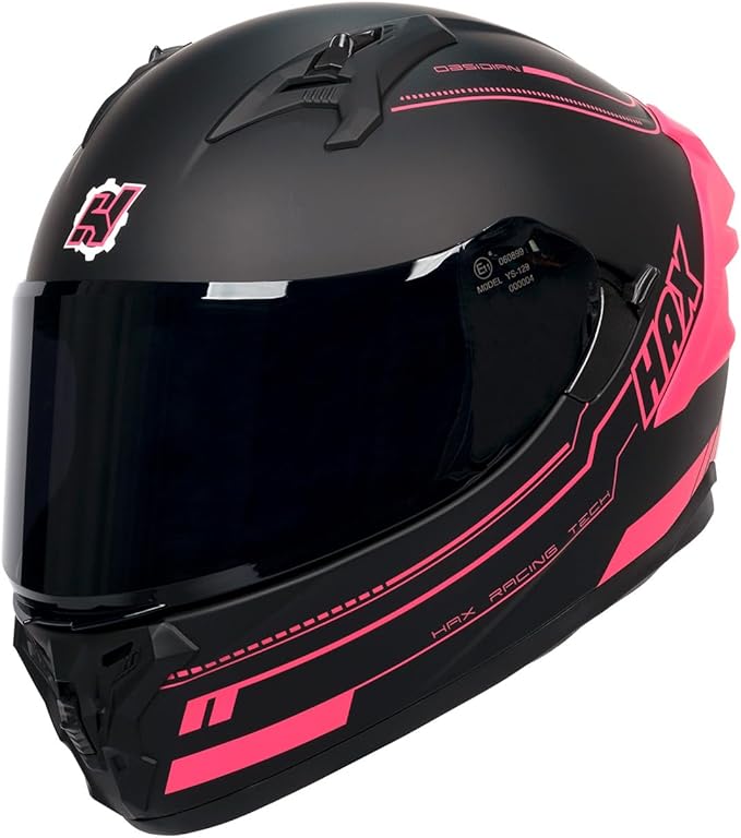 HAX Obsidian Pro Full Face Dual Visor Adult Motorcycle Helmet for Motorbike Street Bike with Pinlock Ready DOT Approved Matte Pink S