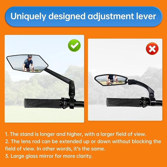 2PCS Bike Mirror, New Foldable Bicycle Mirror for Handlebar Mount, Adjustable 360°Rotatable Bicycle Rear View Mirrors for E-bike, Mountain Bike, City Bikes &Scooter (Left&Right 0.87-1")