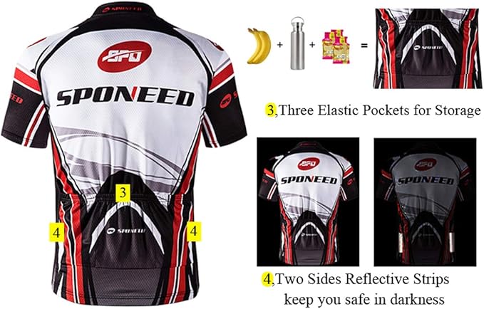 sponeed Men's Cycling Jerseys Tops Biking Shirts Short Sleeve Bike Clothing Full Zipper Bicycle Jacket with Pockets
