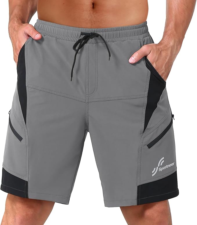 Sportneer Bike Shorts for Men: 3D Padded Lightweight Riding Biking Cycling Mountain Bike Shorts for Men with Zipper Pockets