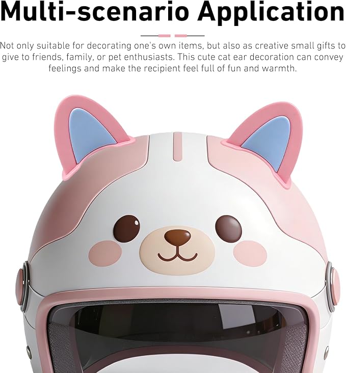 2 PCS Cute Cat Ear Motorcycle Helmet Decoration, Self-Adhesive Wear-Resistant Automotive Helmet Ornament Accessory, Universal for Most Motorcycle Scooter Helmets