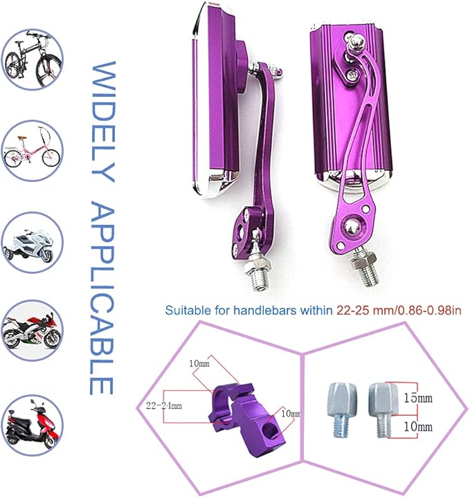 Bike Mirrors Handlebar Rearview Mirror, Bicycle Mirrors for Handlebars 2 pack, Bike Mirrors for Handlebar for Electric Bike, Mountain Bike, and Fixed Gear Bike (purple)