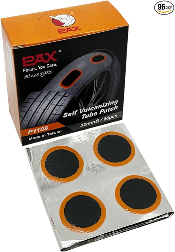 PAX 96 Pcs 32mm (1.26") Round Inner Tube Patches, Tire Puncture Repair Kit for Mountain Bike, Motorcycle, ATV, Wheelbarrow & Inflatables - Large Puncture Fix - Works with Rubber Cement